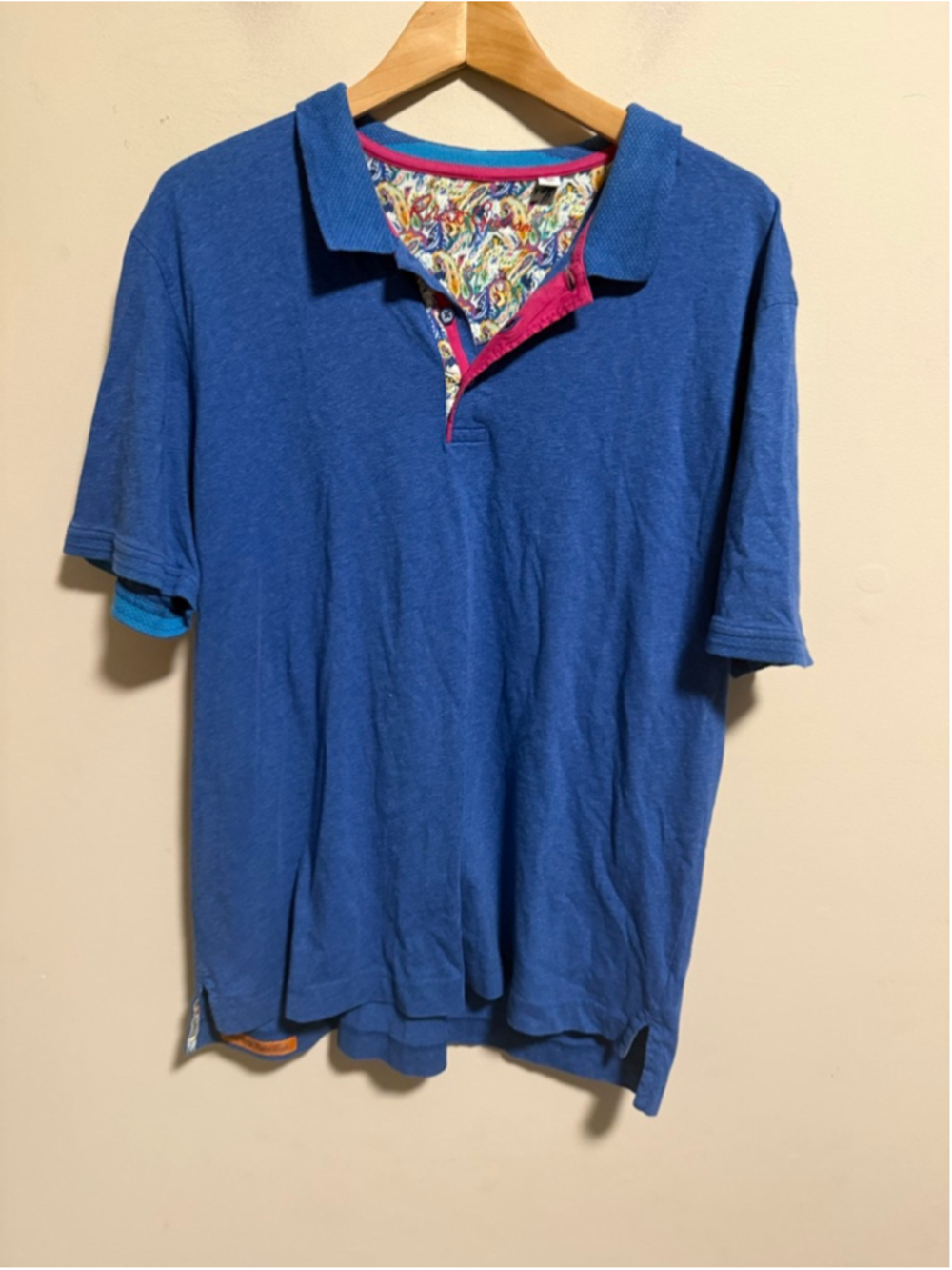 Robert Graham Polo Shirt Classic Slim Fit Heather Blue Pima Cotton- Size XL
